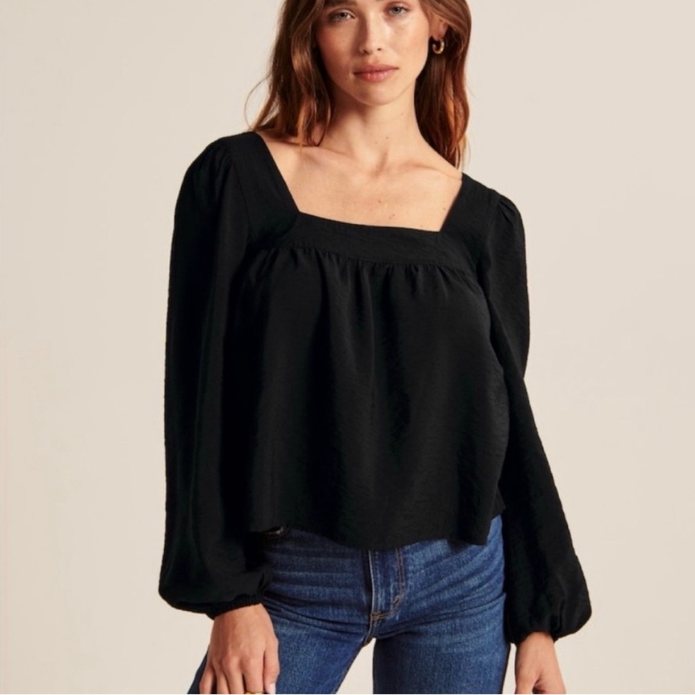 NEW Abercrombie & Fitch Square Neck Blouse Black Size Small